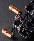 Upgrade Your Gear With This Premium Burl Rosewood Fishing Reel Handle Knob Replacement, Featuring An Ergonomic Lightweight Design Perfect For Long Days At The Lake And Smoother Casting Action. 2-piece burl rosewood reel handle knobs on black spinning reel