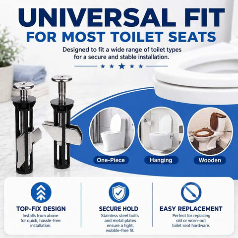 Heavy Duty Toilet Seat Fastener Bolt Kit With 304 Stainless Steel Locking Hardware, Waterproof Universal Toilet Seat Mounting Replacement, Easy Install No Sweat For Most Toilets, Durable Rust Resistant Kit for universal fit