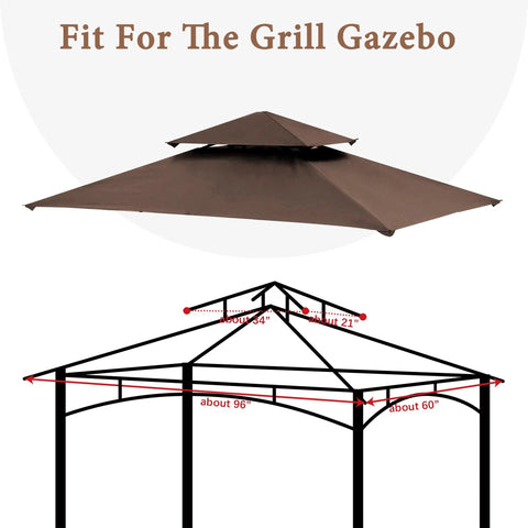 Replacement Canopy For BBQ Grill Gazebo Top Durable Weather Resistant Outdoor Cover Compatible With Aldi Gardenline Belavi And Shoprite Models 43472 31937 17 812576 822694 21581 34 By 21 Inches Brown shown with dimensions.