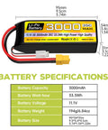 3S 11.1V 3000mAh 35C RC Battery With XT60 Plug And USB Charging Cable Delivers High Energy Density For Fast RC Cars
