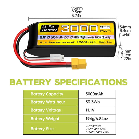 3S 11.1V 3000mAh 35C RC Battery With XT60 Plug And USB Charging Cable Delivers High Energy Density For Fast RC Cars