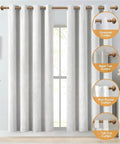 Grommet curtain with heavy duty wood curtain rods for windows 48 to 84 inches with 1 inch diameter, imitation wood grain finials.