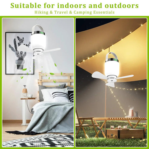 2 In 1 Camping Fan And LED Lantern For Outdoors Portable Hanging Ceiling Fan With Light in indoor and outdoor settings