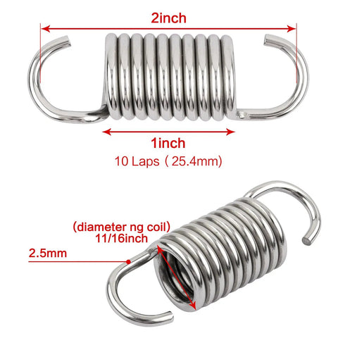 Heavy Duty Replacement Furniture Springs For Couch And Recliner Sofa Bed Repair, 2 Inch Tight Steel Coils with hooks, detailed dimensions.