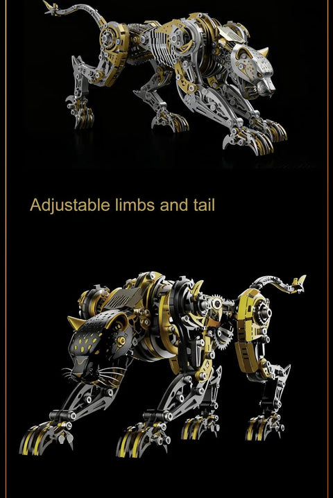 3-D Metal Cheetah Model Building Kit For Adults, Steampunk Leopard Challenge with adjustable limbs and tail