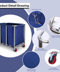 Heavy Duty Workhorse Laundry Cart With Smooth Rolling Casters Massive Linen Hopper And Rust Resistant Stainless Steel Wash Bin detailed view features.