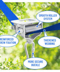 Kids Zipline Kit With Stainless Steel Slackline Pulley Slider And Swing Seat Backyard Zip Line Set With 60ft Ninja Slackline