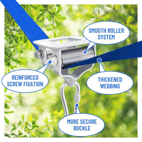 Kids Zipline Kit With Stainless Steel Slackline Pulley Slider And Swing Seat Backyard Zip Line Set With 60ft Ninja Slackline