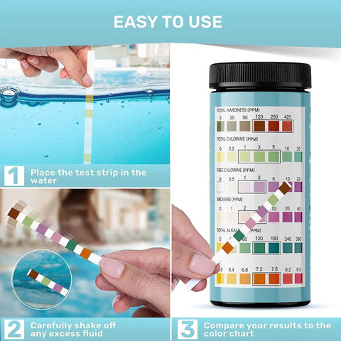 6 In 1 Water Test Strips For Hot Tubs Pools And Spas 100 Quick And Accurate Strips For Chlorine Bromine pH Hardness Alkalinity Budget Friendly Kit With Easy E Book Guide And Maintenance Tips