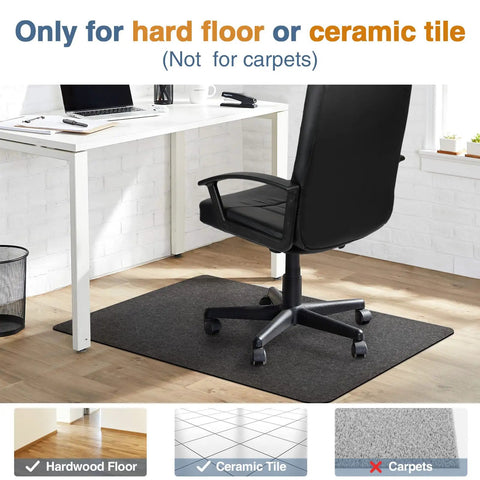 55X35 Inches Anti Slip Chair Mat for Hardwood Floors Under Desk, shown in home office setup protecting floor from chair wheels.