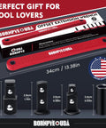 Image of Beefy Offset Extension Wrench Set With Impact Ready Socket Extender, showing red wrench and socket adapters.