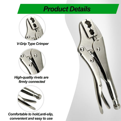 Hose Crimping Tool With Two Dies And Two Openings For One Quarter Inch And Three Sixteenth Inch Hoses, close-up view