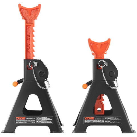 Beefy 3 Ton Car Jack Stands With Double Locking Adjustable Height From Ten Point Eight To Sixteen Point Three Inches Heavy Duty Lift For SUV Pickup Car And UTV ATV Red Finish Comes As A Pair