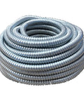 Coiled 3/8 Inch By 25 Foot Flexible Aluminum Conduit Silver For Electrical Wiring, Metal Raceway to protect power and lighting cables.