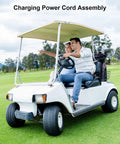 10Ft Heavy Duty EV Charging Cable Built Tough For Golf Carts And Electric Vehicles Featuring Premium Copper Wiring IP54 Waterproof Cord on a golf cart.