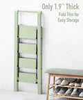 4 Step Foldable Aluminum Ladder That Doubles As A Lightweight Step Stool No Assembly Needed With Compact 2.1 Inches Folded Thickness And Reaches Up To 29.7 Inches For Easy Home Garage Use, folded flat against wall