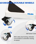 Close-up of 360-degree lockable wheels on Adjustable Furniture Dolly For Heavy Appliances, Mobile Stand With Four Locking Wheels.