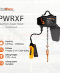 No Nonsense Heavy Duty Electric Chain Hoist Featuring Super Smooth Variable Speed Control For Effortless Overhead Lifting Up To One Half Ton 1000 Lbs - 0.5 ton hoist with pendant control.