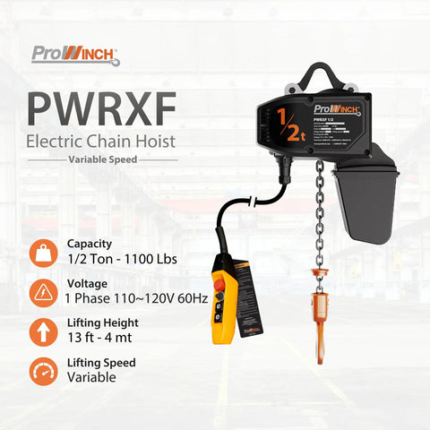 No Nonsense Heavy Duty Electric Chain Hoist Featuring Super Smooth Variable Speed Control For Effortless Overhead Lifting Up To One Half Ton 1000 Lbs - 0.5 ton hoist with pendant control.