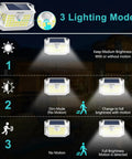 Solar Motion Sensor Outdoor Lights 4 Pack 188 LED, 270 Degree Wide Angle IP65 Waterproof Wall Flood Lights lighting modes