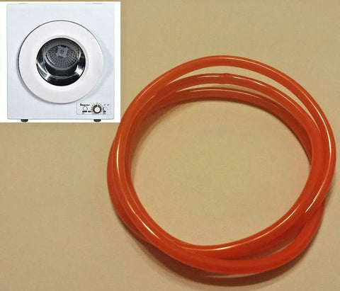 Portable Dryer Belt And Blower Fan Replacement For Compact 2.6 Cu Ft Dryers with Magic Chef seal shown close-up and compact dryer.