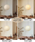Twenty Inch Off White Japanese Rice Paper Lantern Plug In Pendant Light With Adjustable Cord Sets displayed in four lighting options.