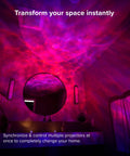Room lit by Galaxy Nebula Projector Light For Home Theater And Gaming Room With Led Starry Sky Multicolor Nebula Night Light Wifi App Control