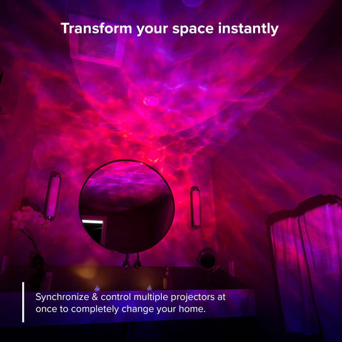 Room lit by Galaxy Nebula Projector Light For Home Theater And Gaming Room With Led Starry Sky Multicolor Nebula Night Light Wifi App Control