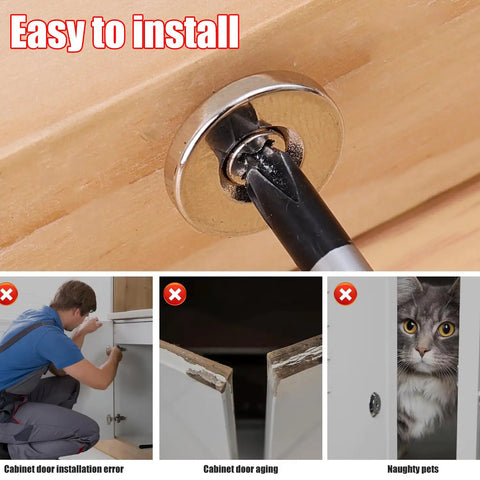 2 Sets Cabinet Magnetic Snaps For Drawers And Doors installation example with hidden circle magnet clasp, easy install, strong hold.