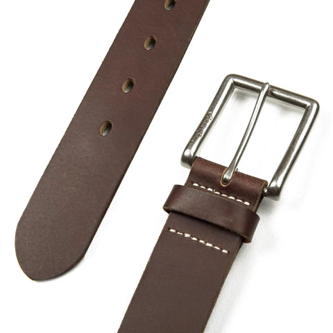 Rugged Harness Leather Belt With Reinforced Holes And Durable Buckle Hand Tacked Construction In Rich Brown XL Size For Everyday Wear And Long Lasting Style