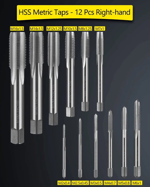 Drill And Tap Set Kit Metric HSS Taps M2 To M16 With Matching Jobber Length Drill Bits 24 Pcs For Metalworking DIY Projects