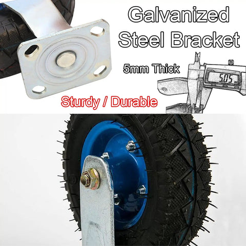 Heavy Duty Beef Pneumatic Rubber Caster Wheels With Swivel Brake Castors Shock Absorbing Industrial Floor Casters 8 Inch showcasing galvanized steel bracket.
