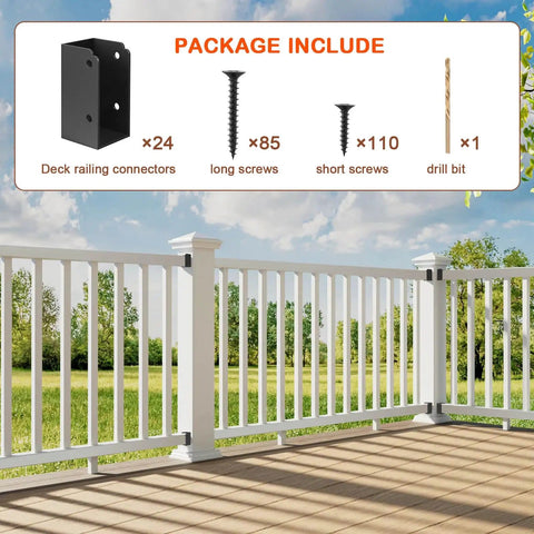Must Have Heavy Duty Steel Deck Railing Bracket Kit, 24 Pack Connectors For 2x4 Wood Posts, Includes 195 Coated Screws And Drill Bit