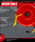Retractable 3/8 Inch Air Hose Reel With 50 Foot PVC Hose, Heavy Duty Polypropylene Construction, shown wall-mounted.
