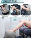 Inflatable Foot Rest Pillow For Travel And Home, Adjustable Three-Layer Leg Rest showing office and airplane use examples.