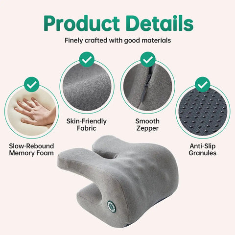 Office Chair Headrest Pillow Attachment And Desk Nap Cushion With Comfy Memory Foam Neck Support, U Shape Hanger Design, grey details