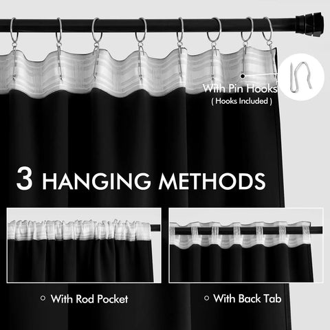 Three hanging methods for Two Panel Blackout Curtains 96 Inch Long for Living Room and Bedroom with rod pocket back tab pinch pleat