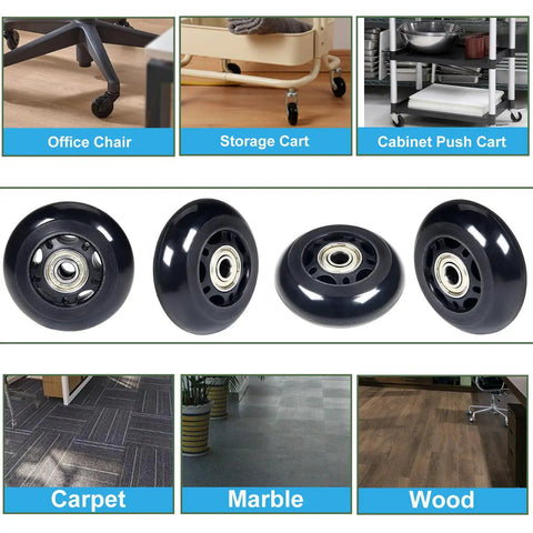 Heavy Duty 2.5 Inch PU Caster Wheels For Exercise Bike And Treadmill Transport Smooth Silent Rolling Casters displayed on surfaces.