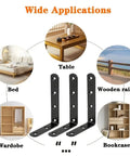 Super Heavy Duty Black Steel L Brackets 20 Pack Rock Solid Corner Reinforcements For Shelves Cabinets And Woodworking Joints 150 Millimeter Size shown in home applications.