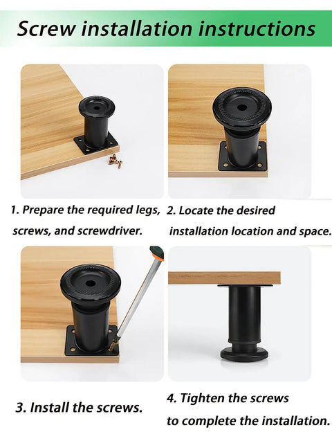 Screw installation instructions for Adjustable Gold Furniture Leveling Feet With Universal Screwless Twist Design For Wobbly Tables Beds And Couches Hassle Free Zero Drilling Solid Floor Savers Quick Renter Upgrade 72 To 110 Cm Span.
