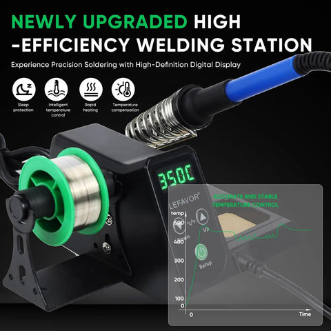Pro Grade 60W Soldering Station Kit With PID Control And Auto Calibration, featuring digital display and heating iron.