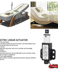 Mini DC Linear Actuator With 150N Beefy Thrust, 15mm Stroke, Auto Limit Switch shown with massage bed