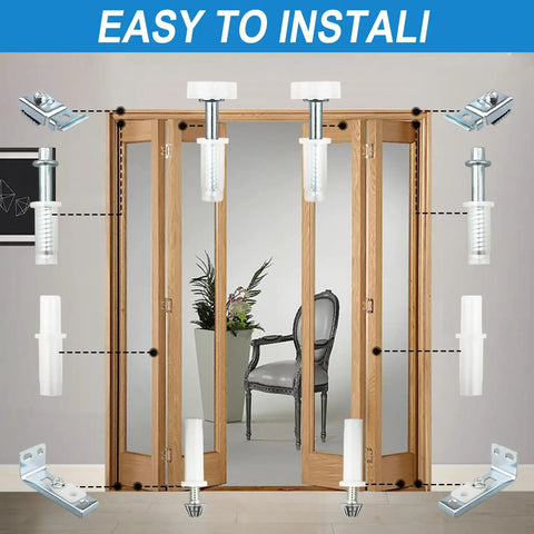 Bifold Door Hardware Repair Kit For Doors From One To One And Three Eighths Inches Thick Up To Fifty Pounds Includes Top And Bottom Brackets Pivots And Guide Wheel Two Sets Heavy Duty Stainless Steel And Nylon Parts