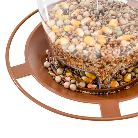 Close-up of Outdoor Hanging Bird Feeder For Wild Birds Squirrelproof Seed Feeder With Durable Metal Rope Twist Lock And Easy Fill Design In Brown Weatherproof Finish For Garden Backyards showing seed capacity