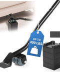 Heavy Duty Steel Furniture Lifter Tool Set With Four Grippy Pads Effortlessly Hoist Couches And Fridges For Quick Clean Ups Or Apartment Moves Absolute Game Changer That Keeps Your Back Happy During The Grind - showing lifting device under a sofa with weight capacity tag.