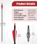 30 Inch Carbon Arrow Set With Removable Tips, 14 Pcs, Spine 500, hybrid carbon shafts with product dimensions and details.
