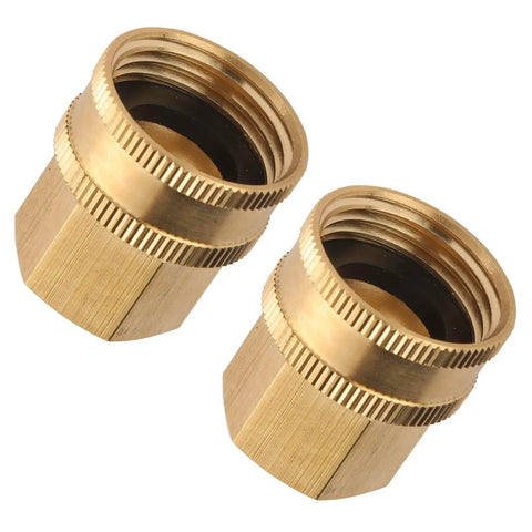 Brass Garden Hose Adapter One Half Inch NPT Female To Three Quarter Inch GHT Female With Double Swivel Connector No Fuss Rustproof Easy To Use Quick Connect For Standard Hose Fittings, 2-pack
