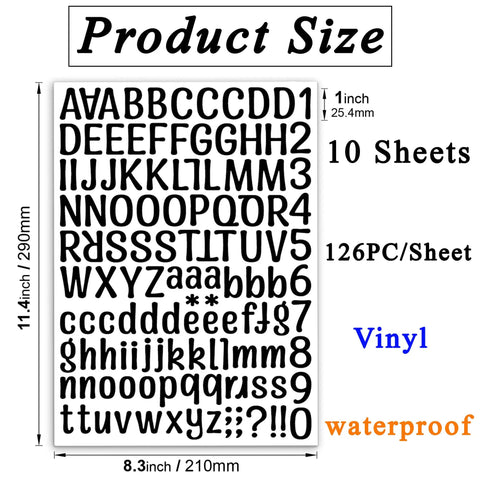 1260 Pcs Dope Vinyl Letter Stickers Set In 10 Sheets Black Self Adhesive Numbers Punctuation For Mailbox Signs Windows Doors Cars Trucks Home And Business Address Plaque One Inch Size Weatherproof Durable