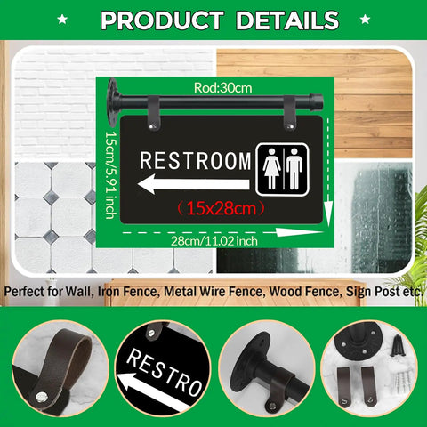 Unisex Restroom Sign Double Sided With Left Arrow For Men And Women All Gender Wall Mount Corridor Toilet Sign For Home And Office Durable Metal