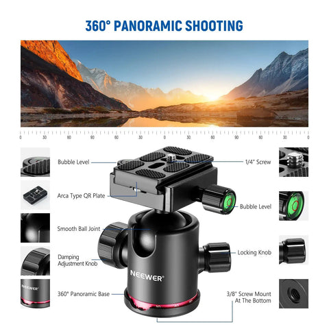 Top Tier Carbon Fiber Camera Tripod And Monopod Travel Stand with 360° panoramic base and Arca type QR plate